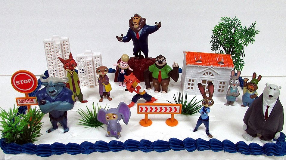 ZOOTOPIA 19 Piece Birthday Cake Topper Set Featuring Judy Hopps, Nick Wilde, Major Lionhart and Themed Decorative...