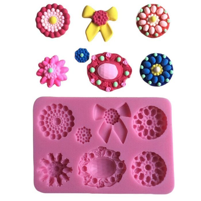 FLY Different Flowers Brooch Shape 3D Silicone Fondant Cake Mold Cake Decorating,Pink N3