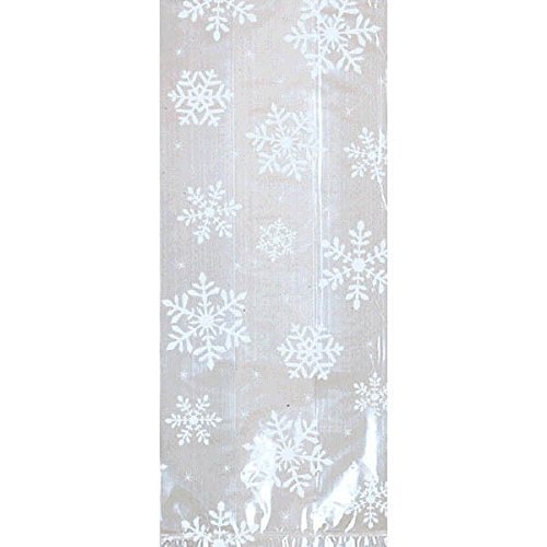 Amscan 25 Count 9-1/2" by 4 by 2-1/4" Cello Festive Snowflakes Party Bags, Small, Clear/White