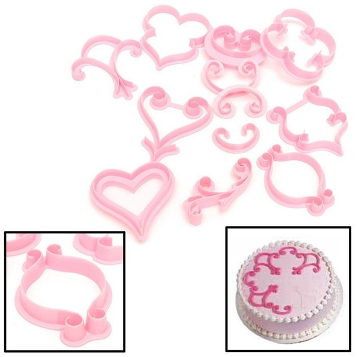 Beauty Clubs 12pcs Rose Flower Sugarcraft Mold Lace Heart Cake Cookies Pastry Fondant Cutter Embossed Decorating... N5
