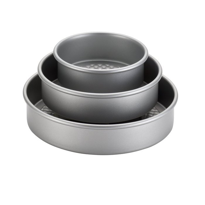 Premium Cake Boss 3 Piece Silver Non Stick Round Baking Pan and Kitchen Tools Set