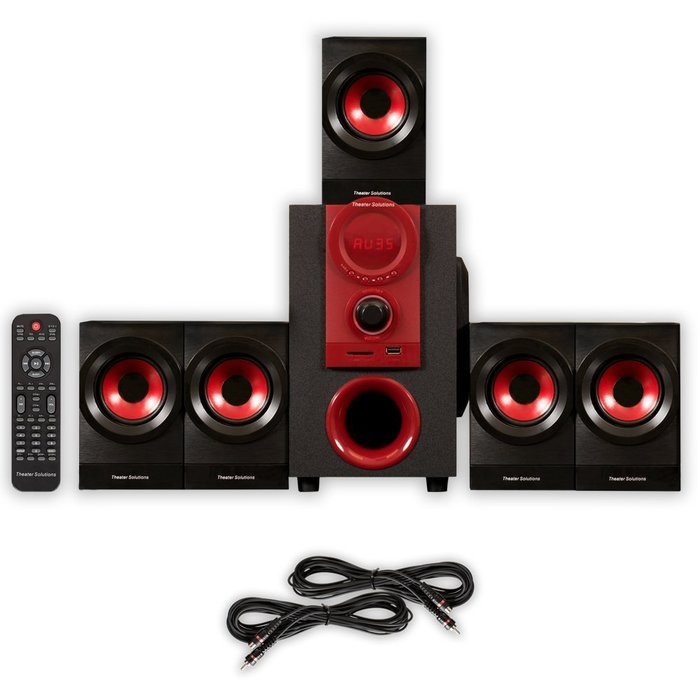 Theater Solutions TS521 Home Theater 5.1 Speaker System Powered and 2 Extension Cables