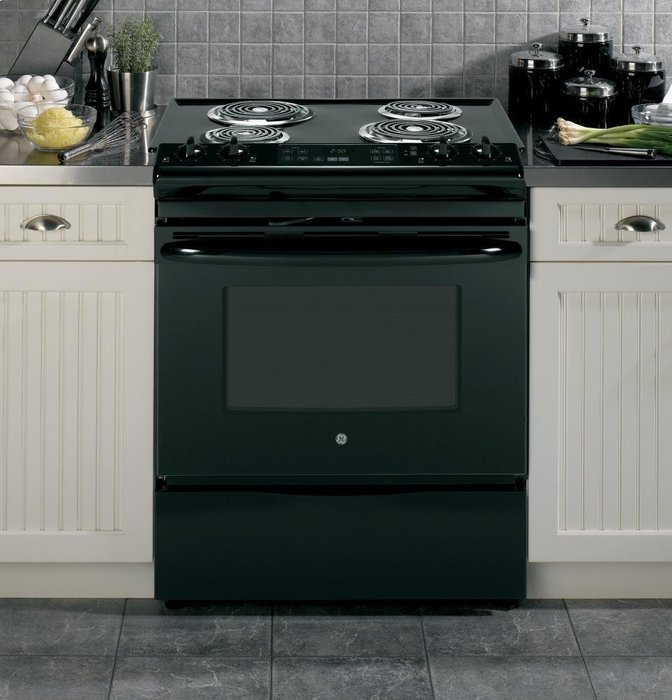GE JS250DFBB 30" Black Electric Slide-In Coil Range N7