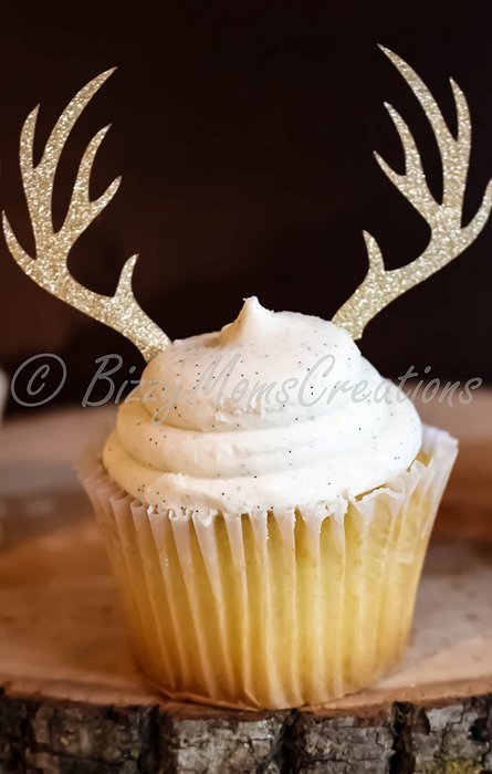 Set of 12 - Gold Glitter Deer Antler Cupcake Toppers - Birthday Cupcake Topper, birthday cake topper, wedding...