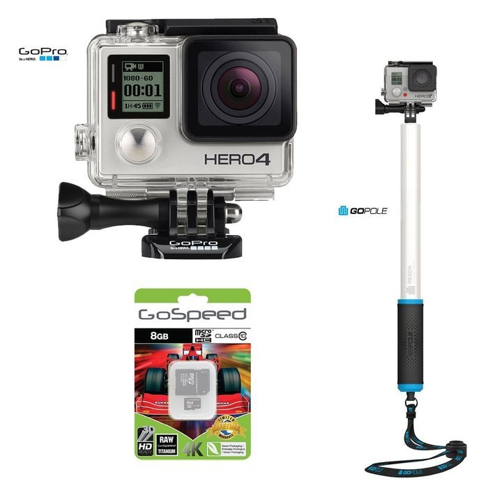 GoPro Hero4 Hero 4 12MP Full HD 4K 30fps 1080p 120fps Built-In Wi-Fi Waterproof Wearable Camera Black Adventure... N129