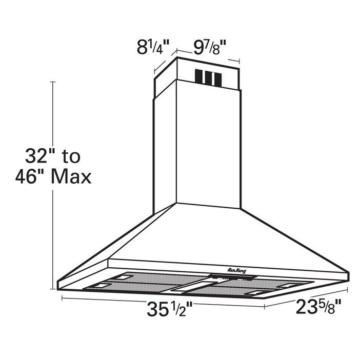 Air King ALI36WH Alicante Chimney Style Island Mount Range Hood, 36 Inch Wide, White