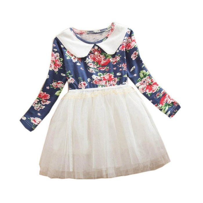 Dress ,BeautyVan Child Girl Kid Infant Floral Print Long Sleeve Tutu Dress Gauze Dress Clothes (3T, White) N4