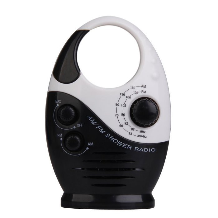 radio - Sayin Mini shower radio, waterproof radio for bathroom, hanging Music Radio, AM / FM (Black & White)