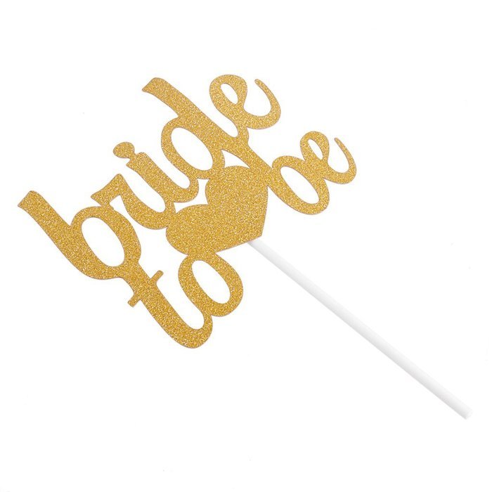 Bride To Be Silver & Gold Glitter Wedding Bridal Shower Cake Topper Hen Party Favor - Gold