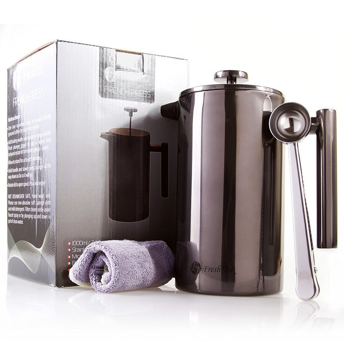 Best French Press Coffee Maker. Durable, No Plastic or Glass. 34oz Pot With Bonus Scoop and Cloth. Insulated Double... N15