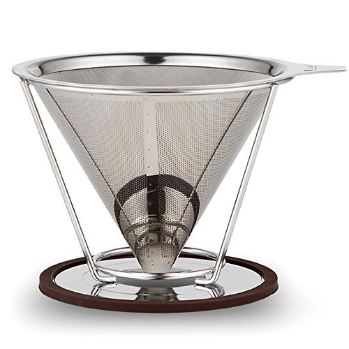 Coffee Dripper Stainless Steel with Double Layer Fine Mesh-Premium Pour Over Cone & Stand Reusable Pour Over Permanent... N4