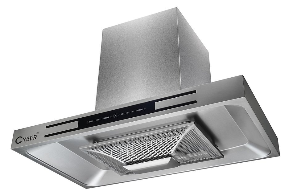 CYBER Modern Rectangle Wall Mount Seamless Range Hood 36" Steel Black Touch Panel 700CFM N4