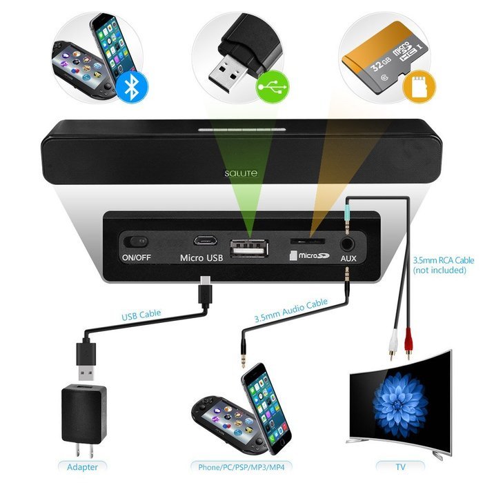 Salute 18-Inch 2.0 Channel Wireless Stereo Bluetooth Mini Sound Bar Speakers with Remote Control , Powerful Crystal...