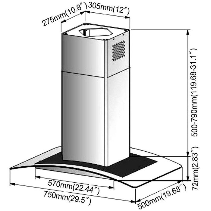 toyofmine Kitchen Stainless Steel 36" Glass Wall Mount Range Hood Stove Vents + 2x Filter N8