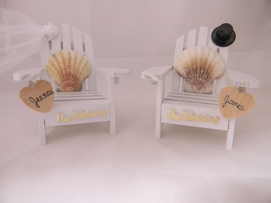 Wedding Reception Adirondack Chairs Beach Real Seashell Names Cake Topper
