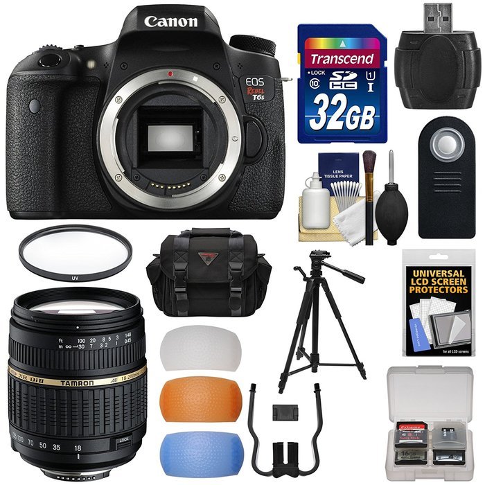 Canon EOS Rebel T6s Wi-Fi Digital SLR Camera Body with 18-200mm XR Lens + 32GB Card + Case + Filter + Tripod +...