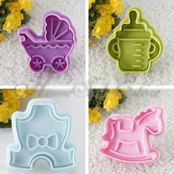Daxin 4pcs Baby Funny DIY Toys Cookie Cake Cutter Fondant Plunger Decorating Mold N4
