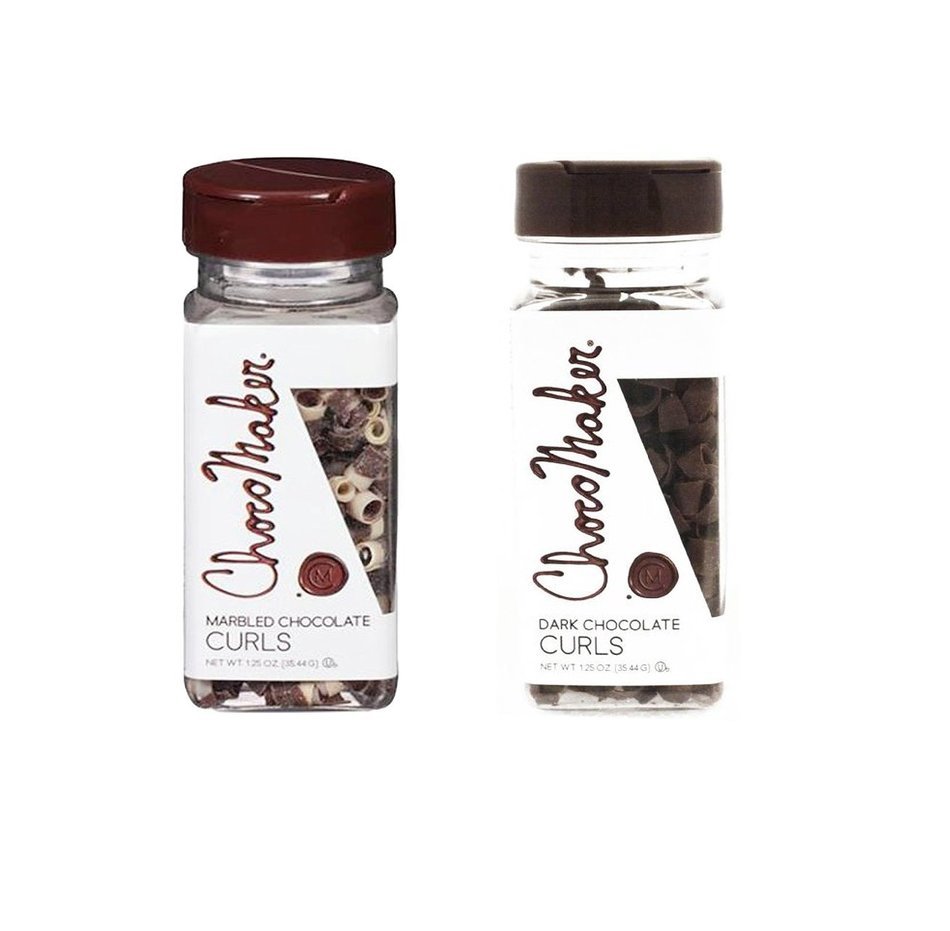 Chocomaker Inc. Marbled Chocolate Curls & Dark Chocolate Curls 1.25 Oz. Each (2 Pack)