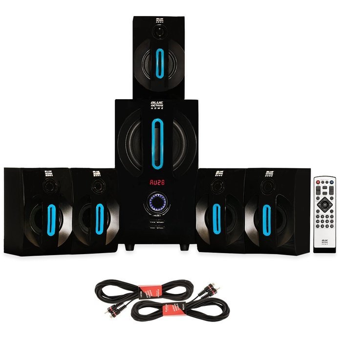Blue Octave B52 Home Theater Powered 5.1 Bluetooth Speaker System with FM and 2 Extension Cables N2