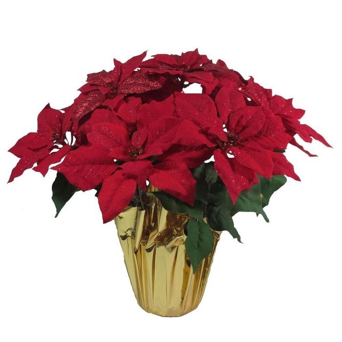 21 in. Red Glittered Silk Poinsettia Arrangement (Case of 6)
