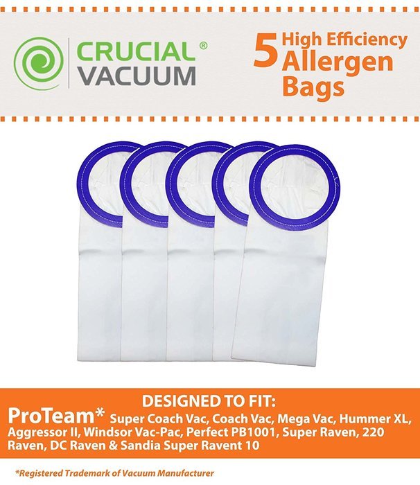 5 ProTeam 10 Quart Vacuum Bags; Fit Super CoachVac, CoachVac, MegaVac, Hummer XL, Aggressor II, Perfect PB1001...