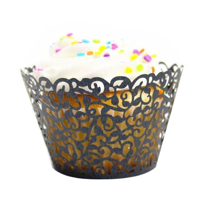 Baking Cup Cake Creazy 24pc New! Little Vine Lace Laser Cut Cupcake (Silver)