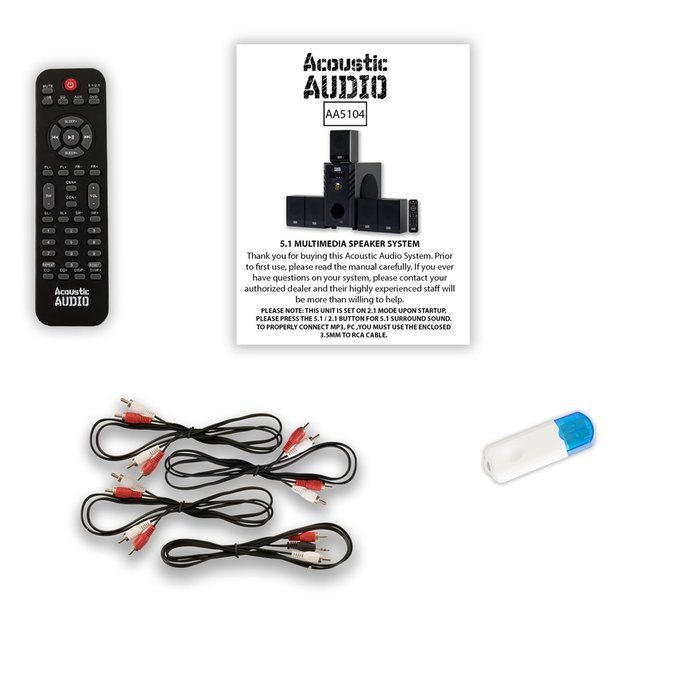 Acoustic Audio AA5104 Home Theater 5.1 Speaker System with USB Bluetooth Surround Sound N2