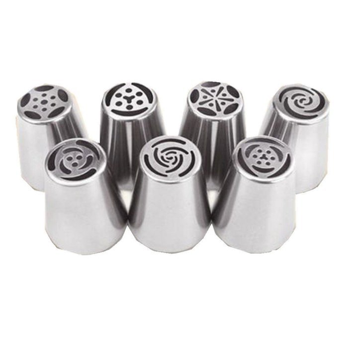 KiwiTwo A Set of 7pcs Russian Icing Piping Nozzles Cake Decoration Tips Home Baking DIY Tool Tulip Rose Nozzle...