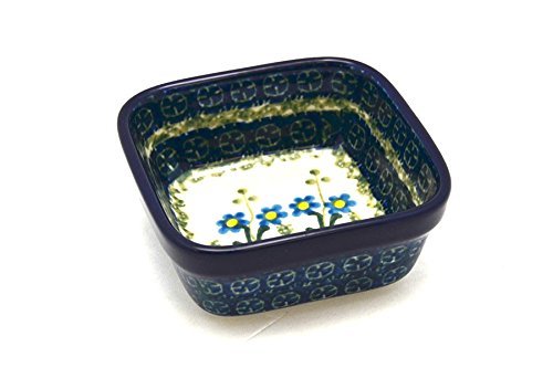 Polish Pottery Ramekin - Square - Blue Spring Daisy