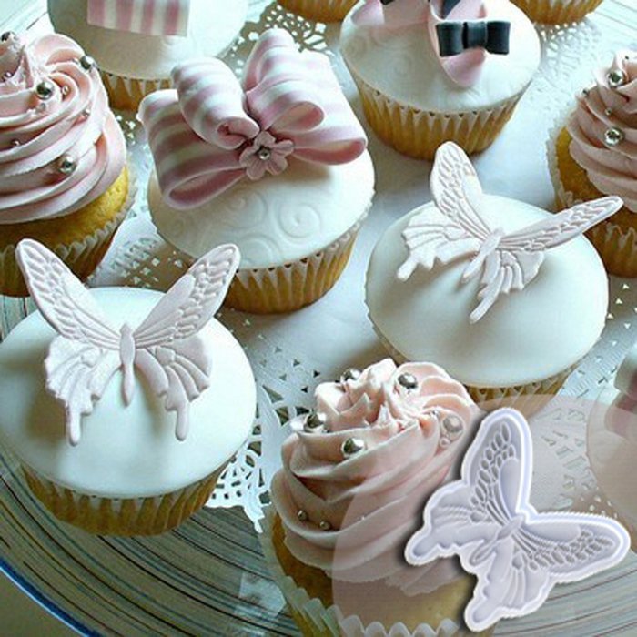 Happy Will 2 Pcs Butterfly Plastic Cake Mold Sugarcraft Fondant Cookie Plunger Cutters Decorating Kit Tools