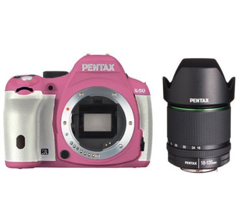 Pentax K-50 16MP Digital SLR Camera 3-Inch LCD with 18-135mm f/3.5-5.6 WR Lens (Pink/White)