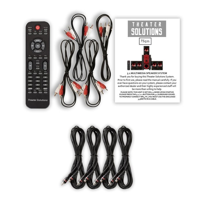 Theater Solutions TS521 Home Theater 5.1 Speaker System Powered and 4 Extension Cables N2