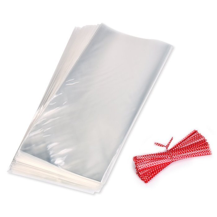 Outus 100 Pieces Party Bags Favor Bags with 100 Pieces Red Twist Ties