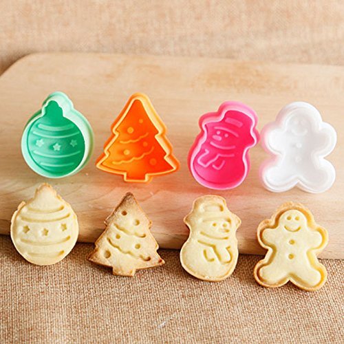 Vivian Christmas Decor Fondant Cake Pastry Plunger Cookies Cutter Mold Mould Set of 4 PCS