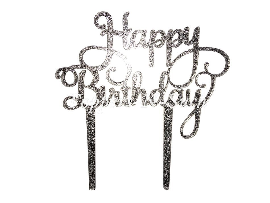 Unik Occasions Happy Birthday Acrylic Cake Topper (Gold Glitter)