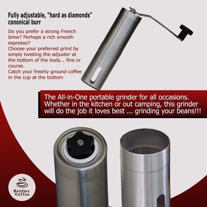 Besties Hand Coffee Grinder With Ceramic Conical Burr Design, Slim Stainless Steel Aeropress Compatible, Convenient... N5