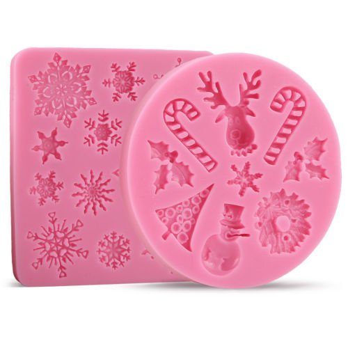Anyana 2x Christmas Snowflake Snowman Silicone Fondant Mold Sugar Cake Decorating Tool