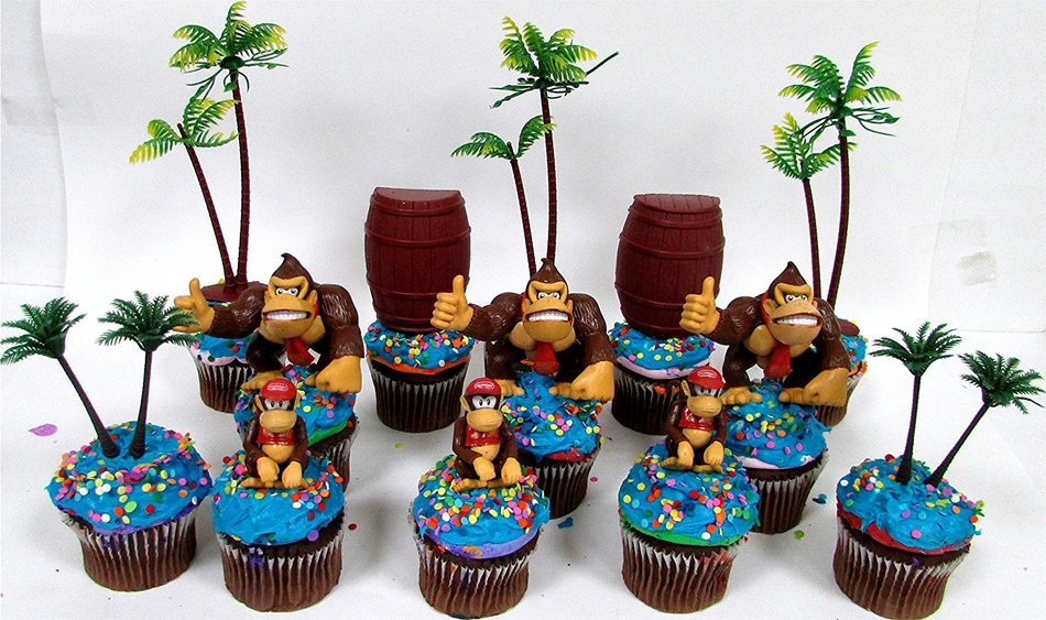 14 Piece Super Mario Brothers DONKEY KONG Birthday Cupcake Topper Set Featuring Donkey Kong and Friends Characters...