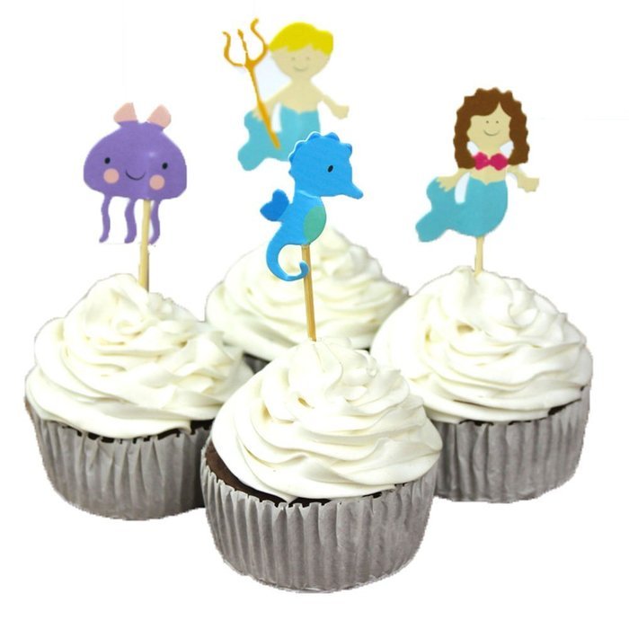 BETOP HOUSE Set of 24 Pieces Under The Sea Theme Mermaid Couple Cake Cupcake Decorative Cupcake Topper for Kids...