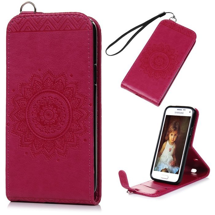 Badalink Galaxy S5 Mini Up-Down Open Folio Flip Case Kickstand Vertical PU Leather Embossed Totem Magnetic Snap... N3