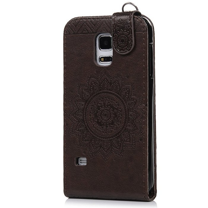 Badalink Galaxy S5 Mini Up-Down Open Folio Flip Case Kickstand Vertical PU Leather Embossed Totem Magnetic Snap... N6