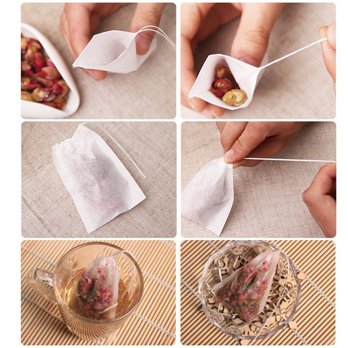 Leegoal (TM) Disposable Drawstring Seal Filter Empty Paper Tea Bags (White,M Size,Set of 100) N4