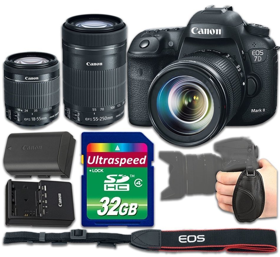 Canon EOS 7D Mark II DSLR Camera Bundle with Canon EF-S 18-55mm f/3.5-5.6 IS STM Lens + Canon EF-S 55-250mm f/...