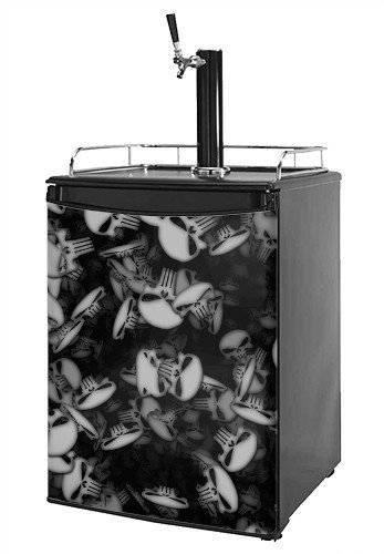Kegerator Skin - Skulls Confetti White (fits medium sized dorm fridge and kegerators)