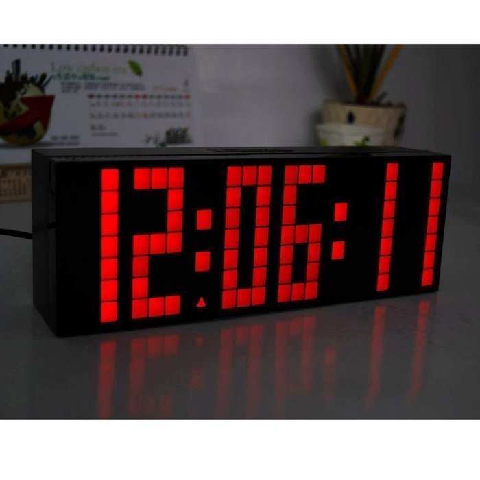 T Tocas Large Big Number LED Snooze Wall Desk Alarm Clock Thermometer Calendar (Green) N4