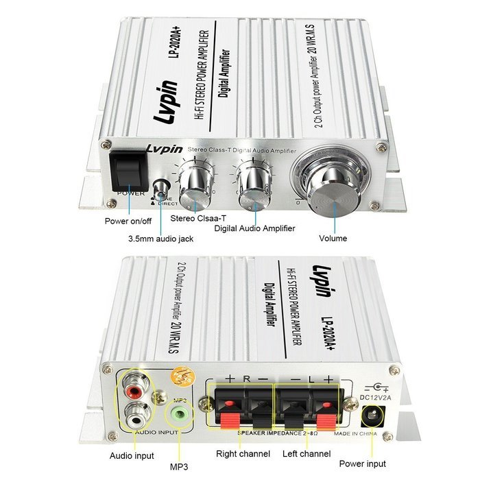 Audio Amplifier, ELEGIANT 12V 3A Hi-Fi Stero Class-T Digital Power Amplifier with Power Cable for Car Home PC... N10