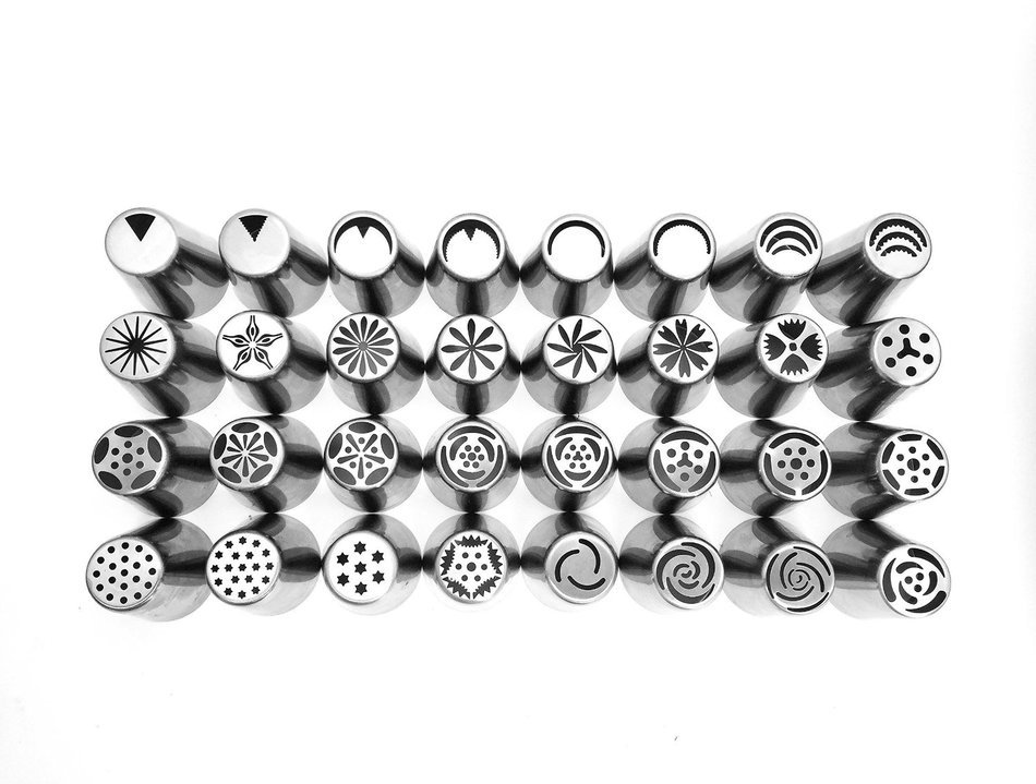 38 Piece - Complete Russian Piping Tips Set - Schast'ye Original - Includes: 32 Stainless Steel Piping Tips +...