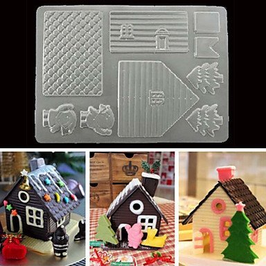 Sher 3D Chocolate House Mold PP Food Grade Cake Biscuit Cookies Mould for Xmas Festival Kitchen Tools N4