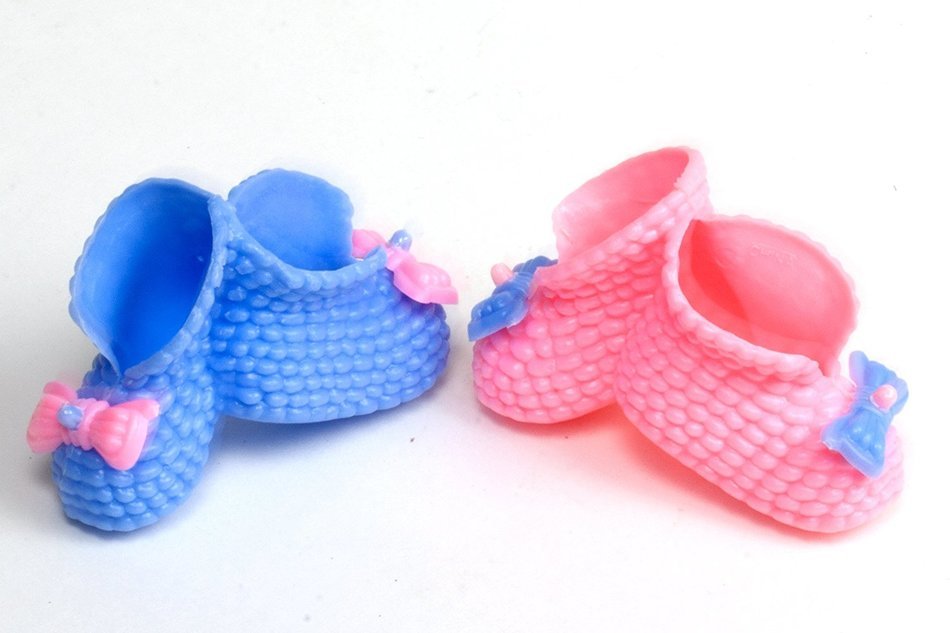 Baby Booties Plastic Cake Toppers, Box of 36 Blue and Pink