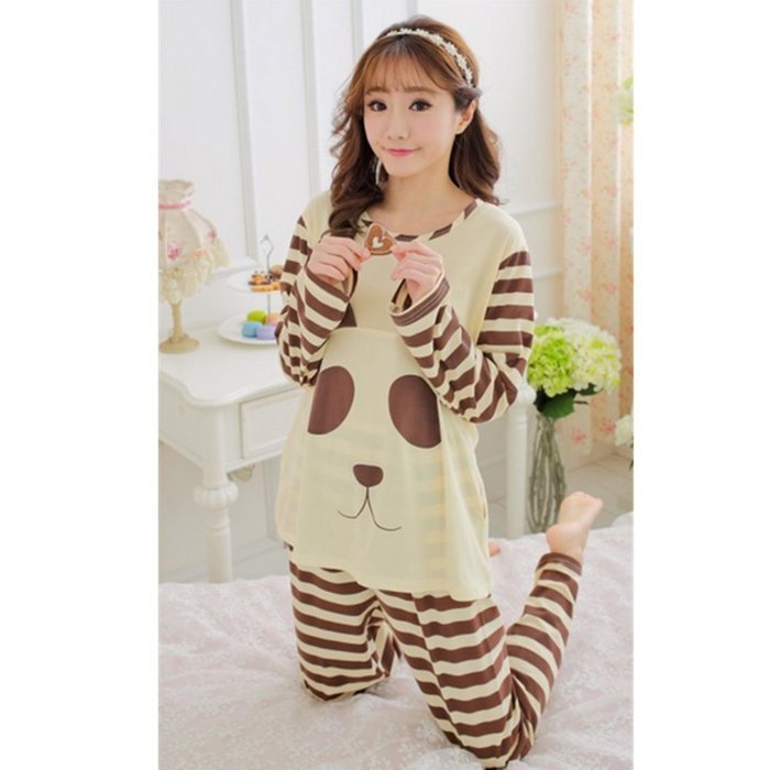 KAKA(TM) Women's Fashion Cartoon Pink Love Pure Cotton Pyjamas Homewear Sleepwear Set Long Sleeve Long Pants -XXL N27